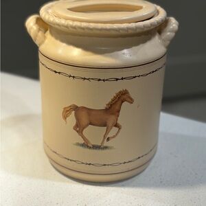 Cream Ceramic Jar with Horse Design